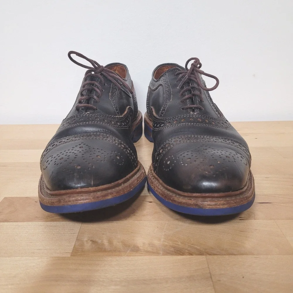 Allen Edmonds Shoes Mens 9.5 D Dark Brown Strandmok Oxford Blue Sole Brogue 8655